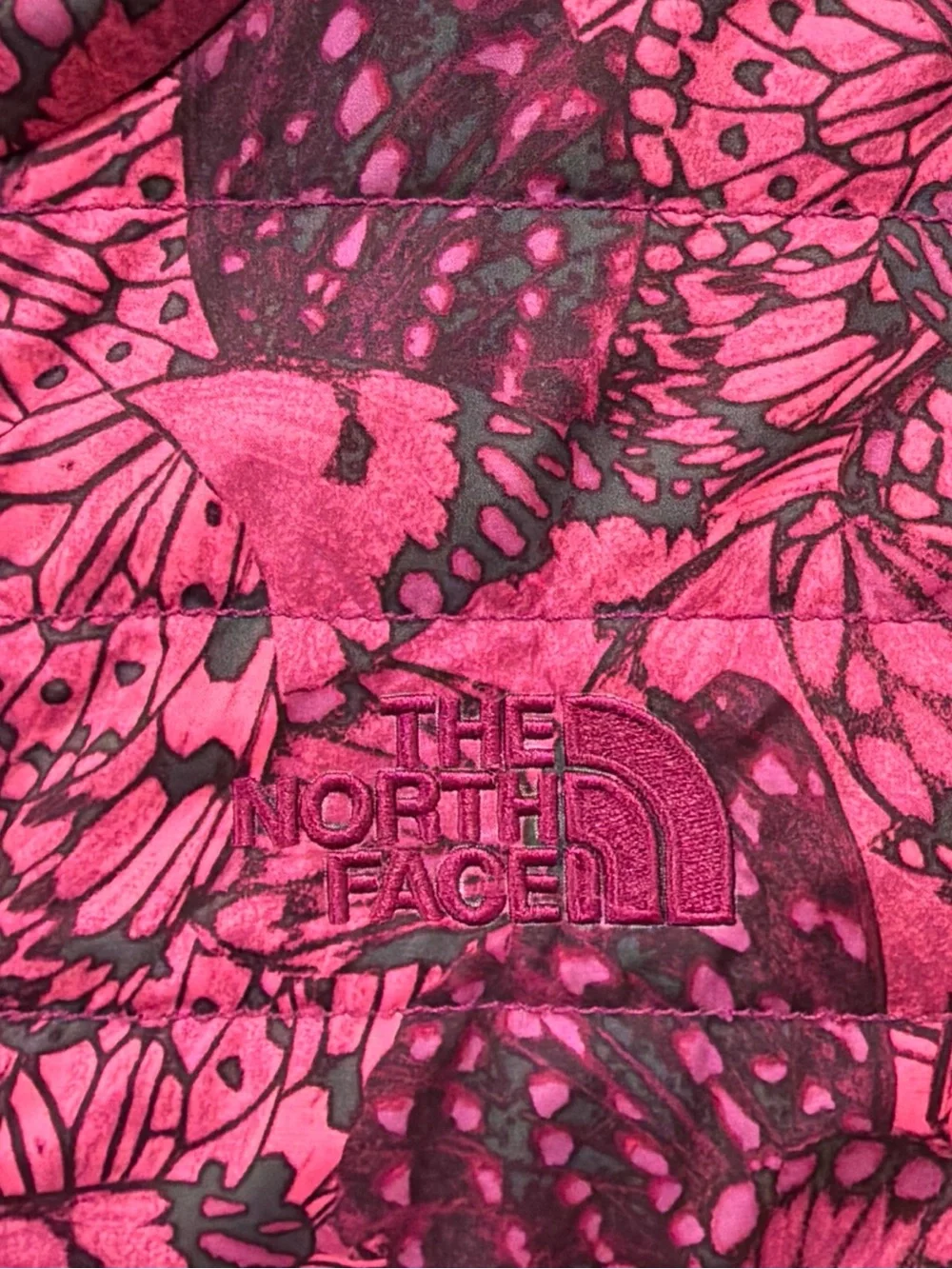 The North Face Reversible Mossbud Jacket Girls L 14 Pink Butterfly Full Zip